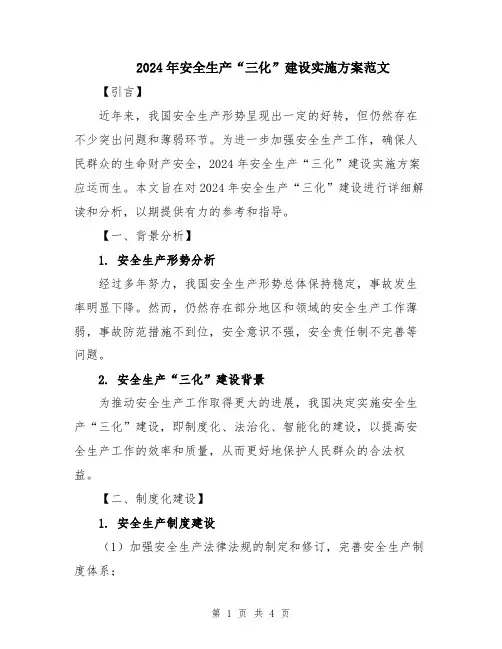 2024年安全生产“三化”建设实施方案范文