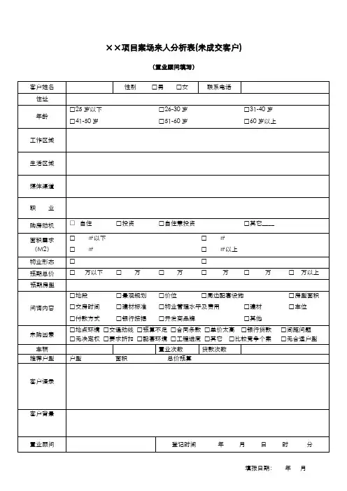 ××项目案场来人分析表(未成交客户)