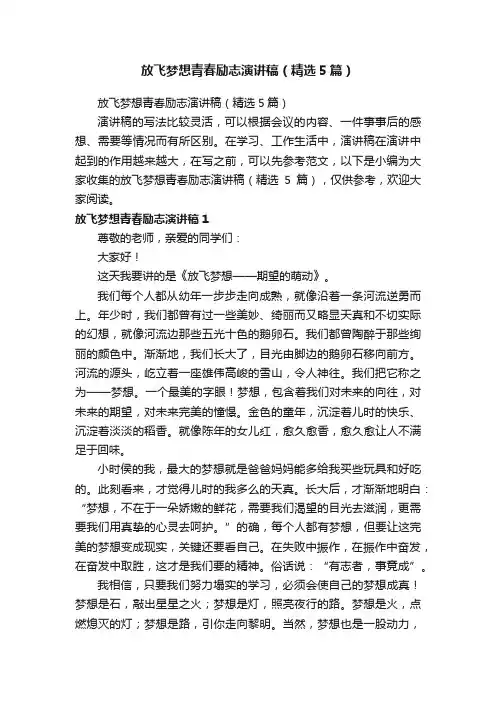 放飞梦想青春励志演讲稿（精选5篇）