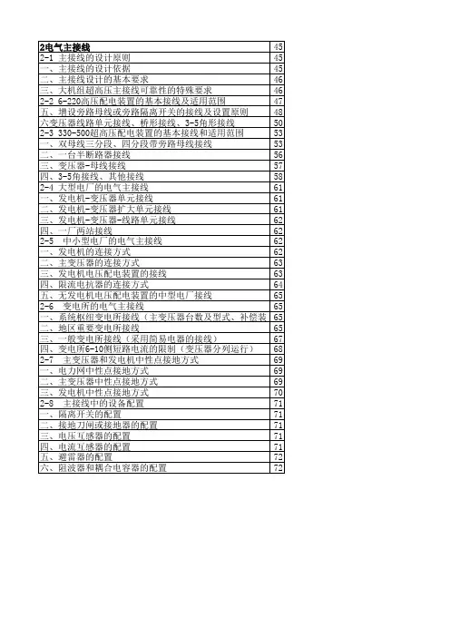 电力工程设计手册一次部分章节汇总