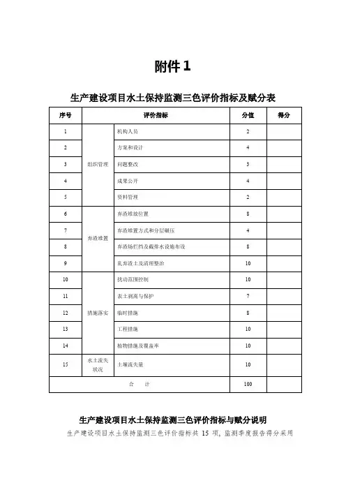 生产建设项目水土保持监测三色评价指标及赋分表1-3