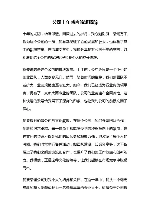 公司十年感言简短精辟