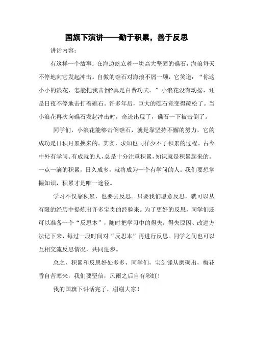 小学国旗下演讲—勤于积累,善于反思