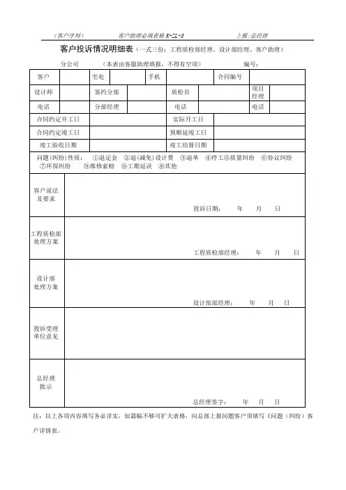 K-ZL-2客户投诉情况明细表