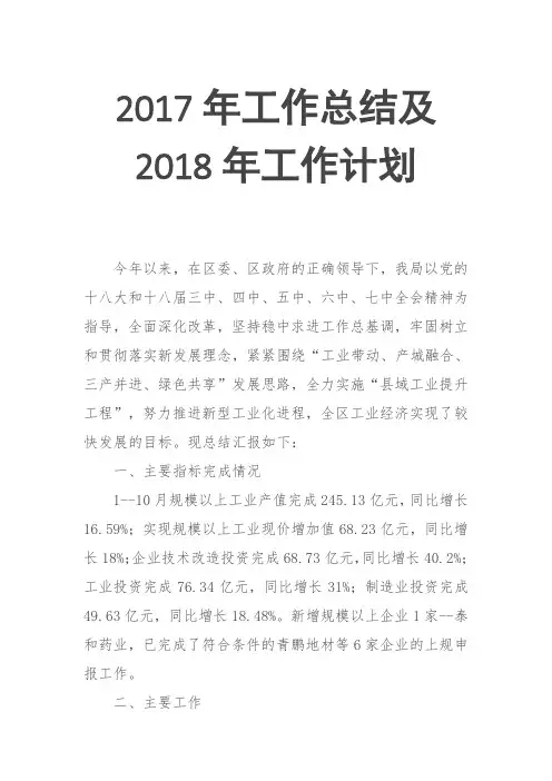 201X年工作总结及2018年工作计划
