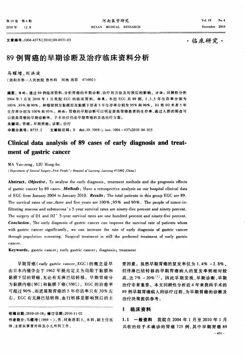89例胃癌的早期诊断及治疗临床资料分析