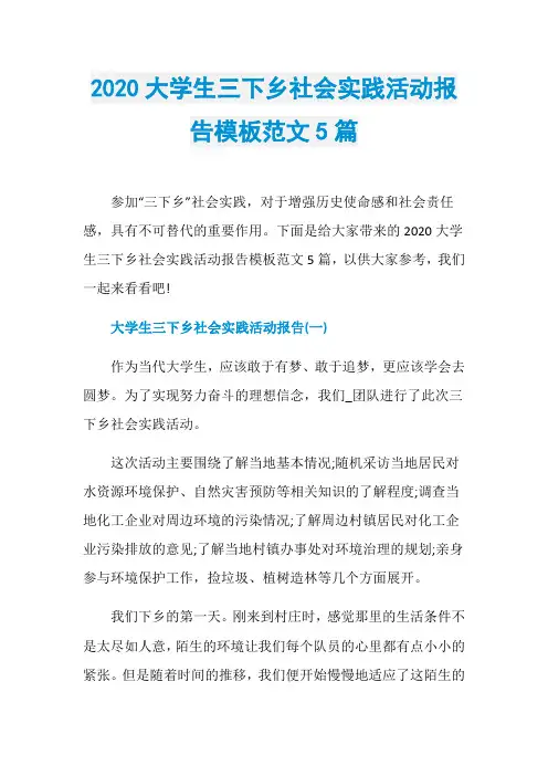 2020大学生三下乡社会实践活动报告模板范文5篇