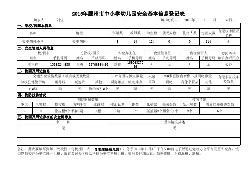 2014年滕州市中小学幼儿园安全基本信息登记表