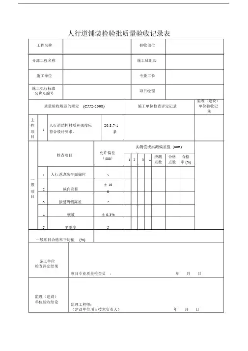 人行道铺装检验批质量验收记录表.doc