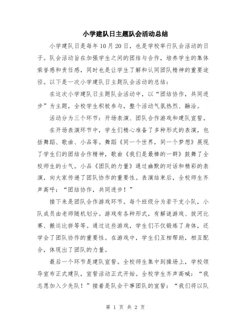 小学建队日主题队会活动总结