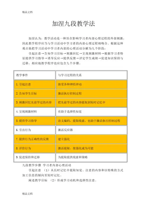 加涅九段教学法教学内容