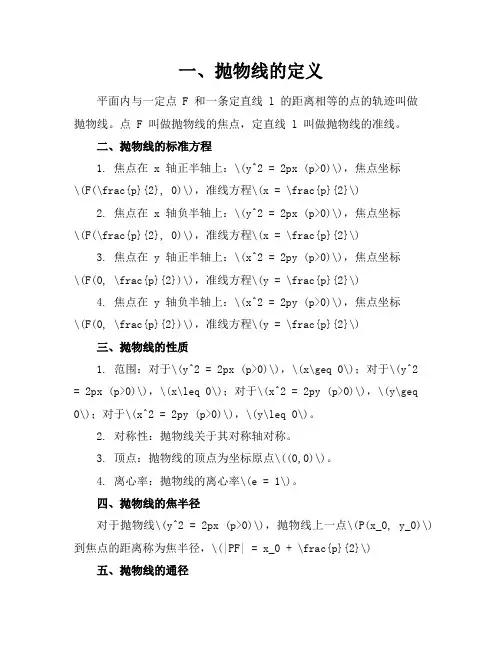 抛物线知识点归纳总结高中