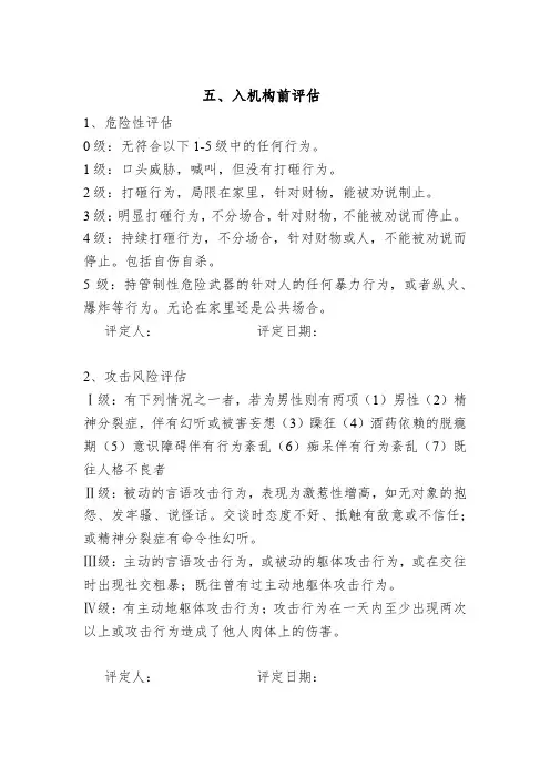 精神残疾人入康复前评估表