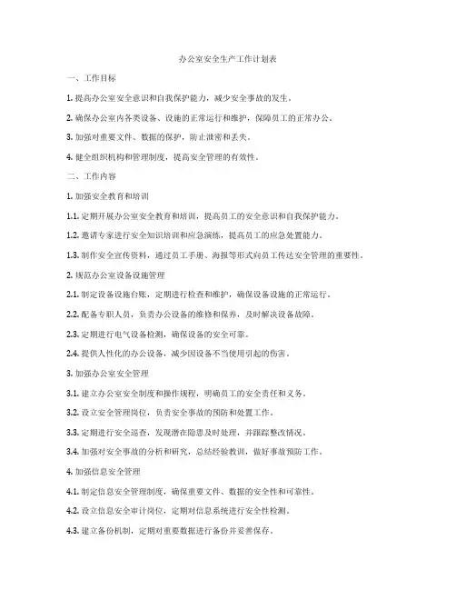 办公室安全生产工作计划表
