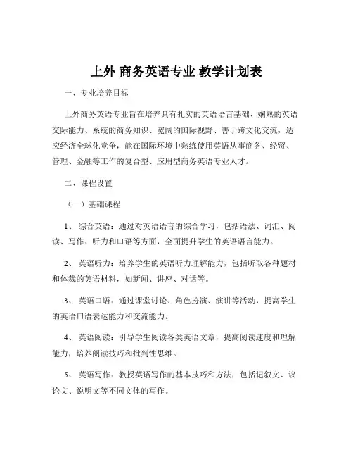 上外 商务英语专业 教学计划表