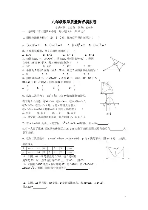 【独家】江西省上饶市余干县二中2016届九年级上学期质量测评数学试卷