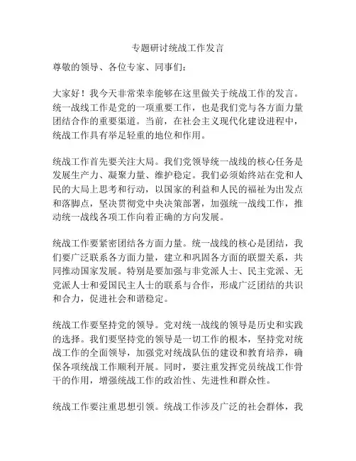 专题研讨统战工作发言