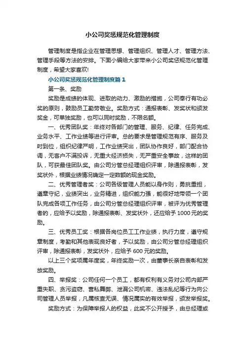 小公司奖惩规范化管理制度5篇