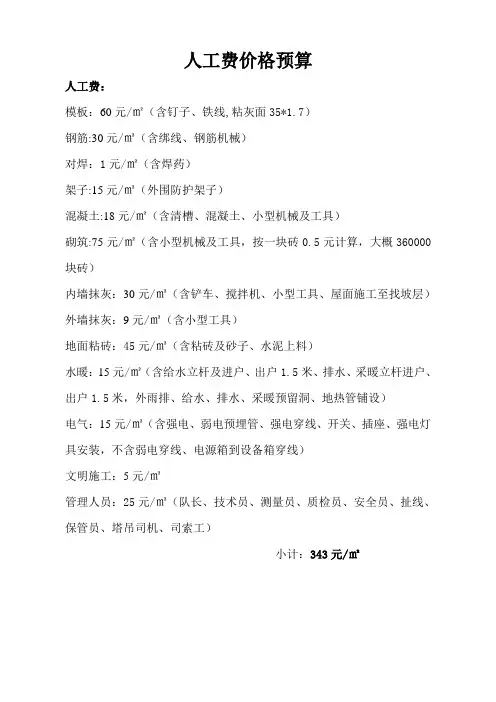 人工费价格