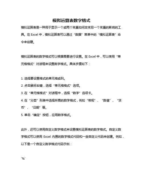 模拟运算表数字格式