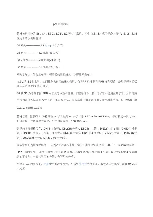 ppr水管标准