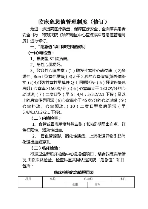 临床危急值管理制度(修订)3.18