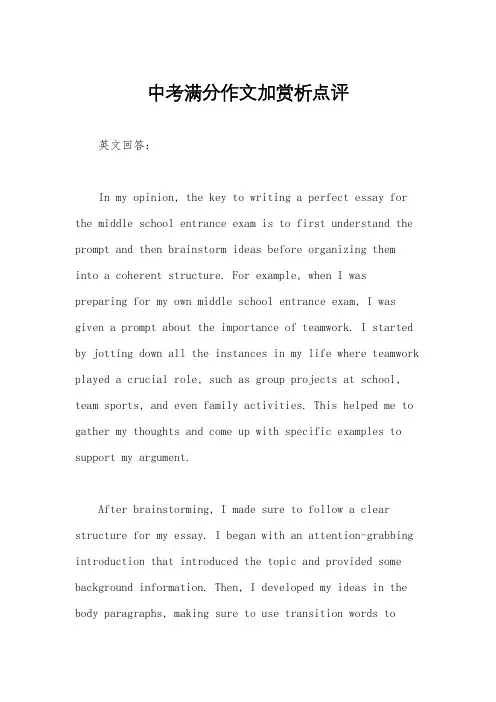 中考满分作文加赏析点评