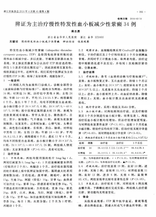 辨证为主治疗慢性特发性血小板减少性紫癜34例