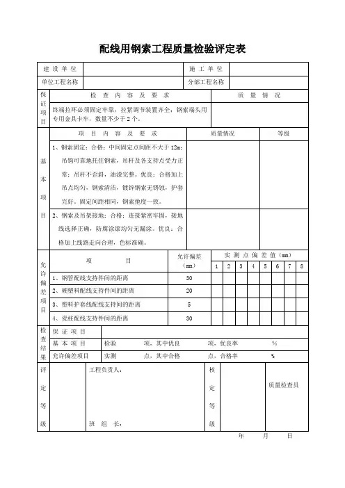 配线用钢索工程质量检验评定表