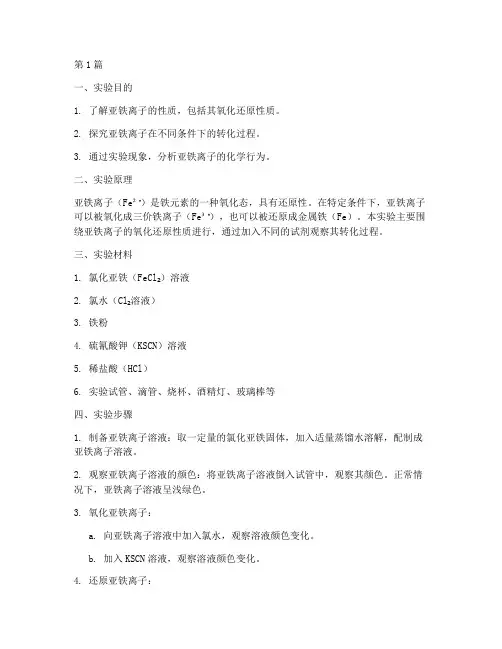 亚铁离子实验报告(3篇)