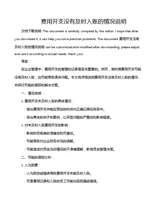 费用开支没有及时入账的情况说明范文