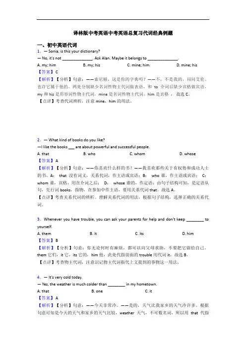 译林版中考英语中考英语总复习代词经典例题