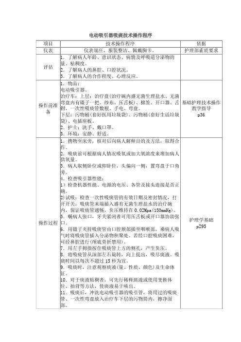 电动吸引器吸痰技术操作程序