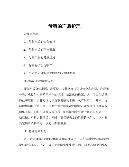 母猪的产后护理