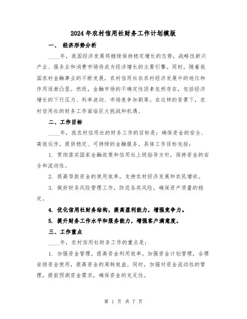 2024年农村信用社财务工作计划模版（2篇）