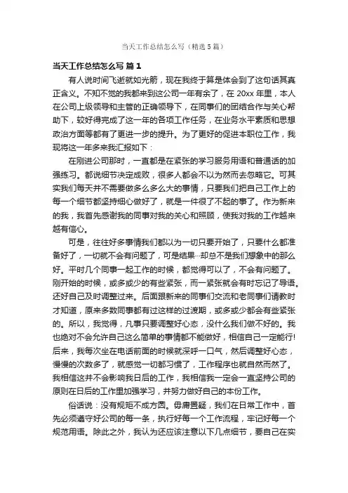 当天工作总结怎么写（精选5篇）