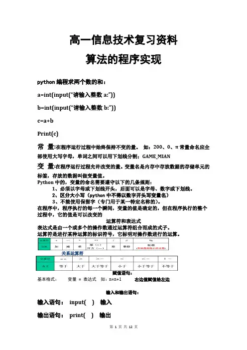 2021云南省高中信息技术会考知识点汇总