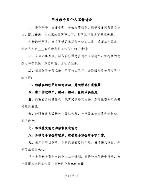 2023年学校教务员个人工作计划(三篇)