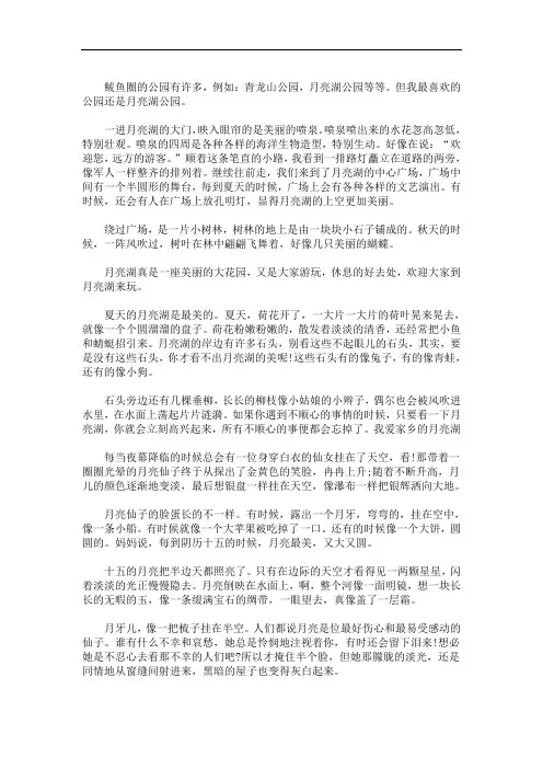 最新美丽的月亮湖作文250字 3篇