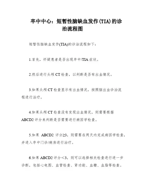 卒中中心：短暂性脑缺血发作(TIA)的诊治流程图