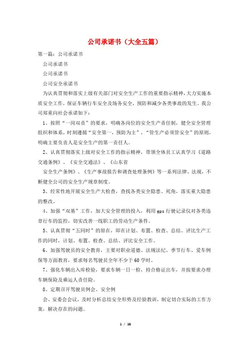 公司承诺书(大全五篇)