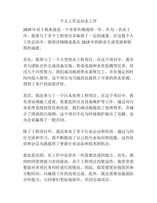 个人工作总结水工环