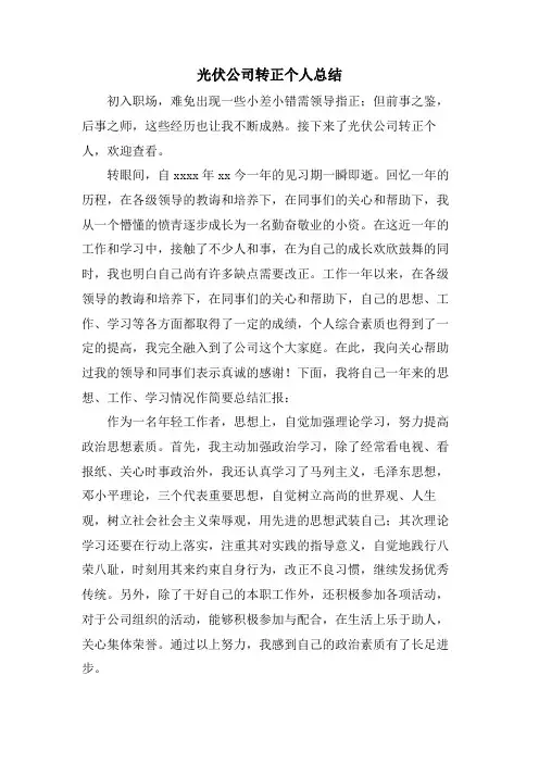 光伏公司转正个人总结