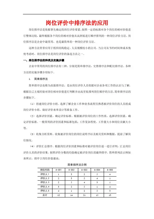 岗位评价中排序方法的应用