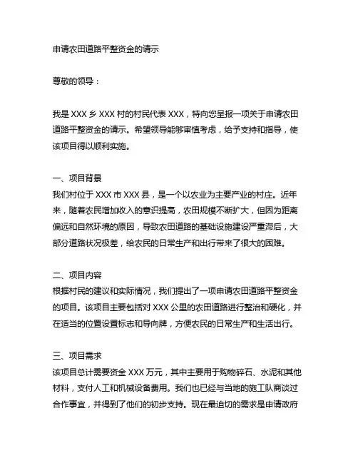 关于申请农田道路平整资金的请示