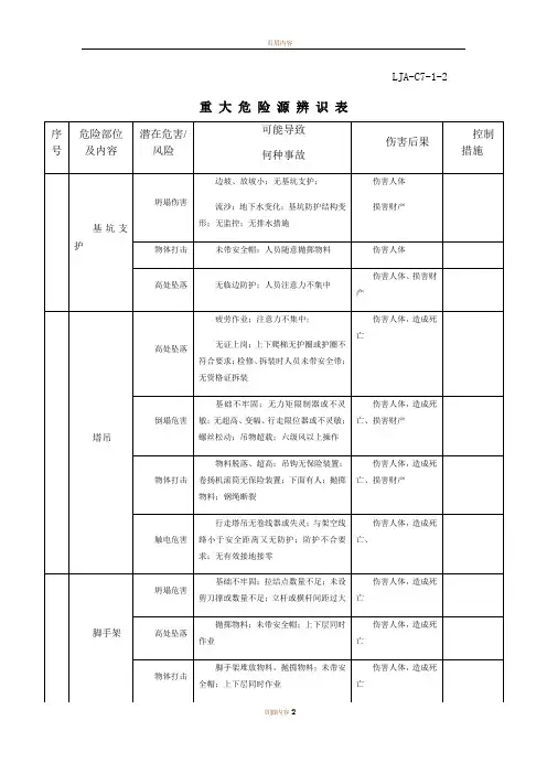 重大危险源辨识表