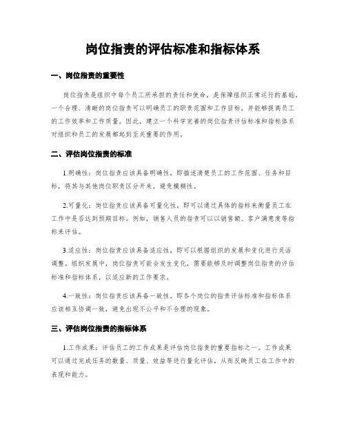岗位指责的评估标准和指标体系