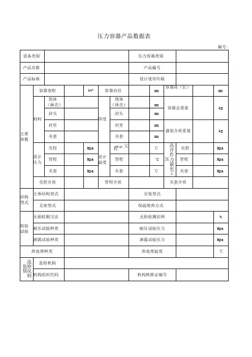 压力容器使用登记模板