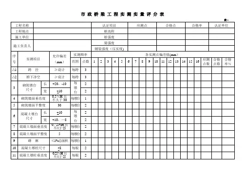 市 政 桥 梁 工 程 实 测 实 量 评 分 表