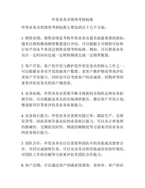 外贸业务员绩效考核标准